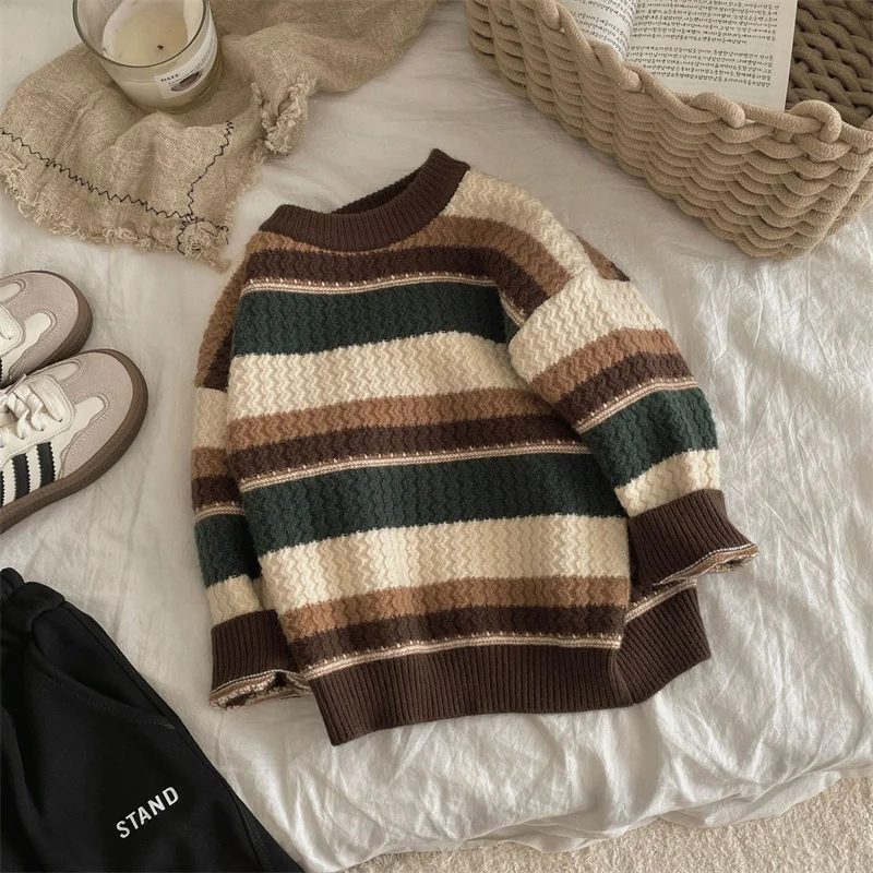 Свитер для мальчиков шерстяное пальто детские топы вязаный Ретро пуловер из