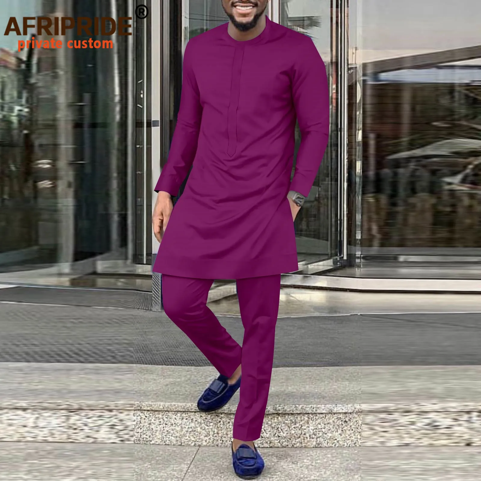 African Clothing for Men Dashiki Men Top Pant 2 Pieces Outfit Set Plus Size Casual Attire Bazin Riche Vintage Tracksuit A2216114