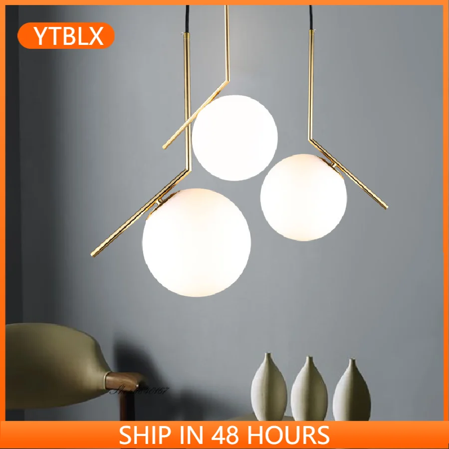 

Минималистичные подвесные светильники в скандинавском стиле, лампа с молочным стеклом, освещение для столовой, комнатное освещение, подвес...