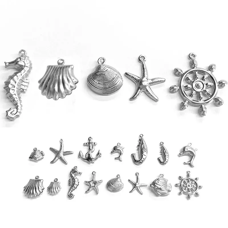 

10pcs/lot Ocean Sea Shell Charms Stainless Steel Starfish Anchor Pendants for DIY Bracelet Necklace Jewelry Making Accessories