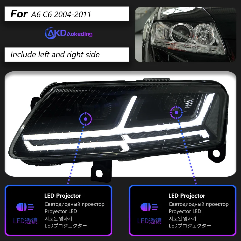 

AKD автостайлинг для Audi A6 фары 2005-2011 A6 S6 C6 светодиодный ная фара динамический сигнал анимация DRL Биксеноновые автомобильные аксессуары