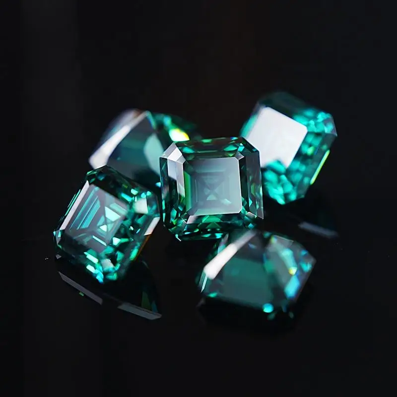 1ct 2ct 3ct Asscher Cut Dark Green Emerald Color Vvs Moissanite Loose Stones Square Shape DIY Jewelry Making Accessaries