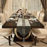 Light Luxury Dining Table and Chair Combination Postmodern Simple Rectangular 8 People Stainless Steel Furniture Appearance Size