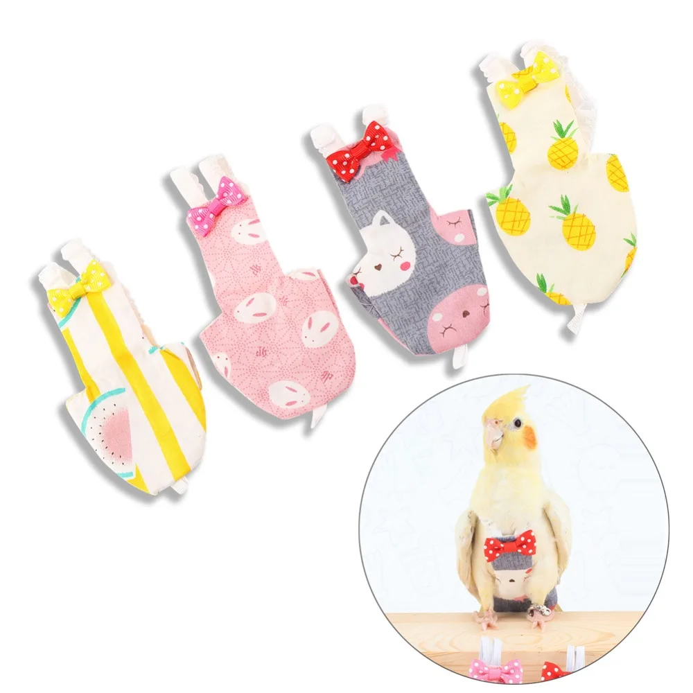 

Parrot Diaper with Bowtie Cute Colorful Fruit Floral Cockatiel Pigeons Small Medium Large Pet Birds Flight Suit Washable Clothes