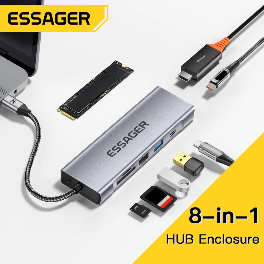 Essager 8-in-1 USB Hub With Disk Storage Function USB Type-c to HDMI-Compatible Laptop Dock Station For Macbook Pro Air M1 M2