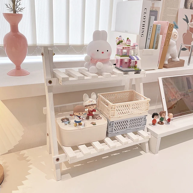 

Desktop Rack Wooden Double Layer Bookshelf Stationery Adjustable Countertop Storage Rack Bedroom Study Table Decoration Cosmetic