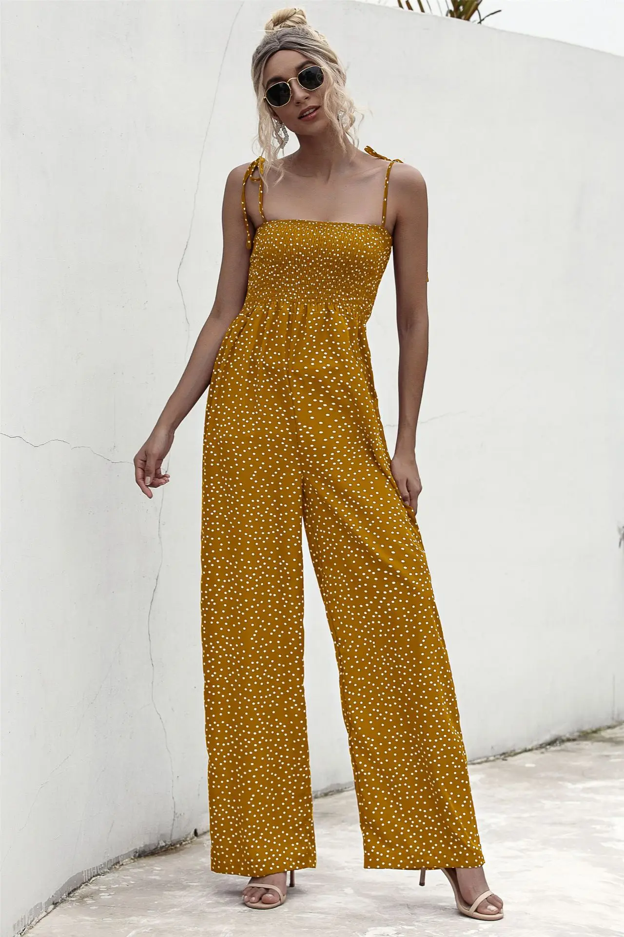 Overalls 2023 Summer Women Sexy Backless Polka Dot Jumpsuit Indie Loose Wide Leg One Piece Rompers Cottagecore Holiday Female