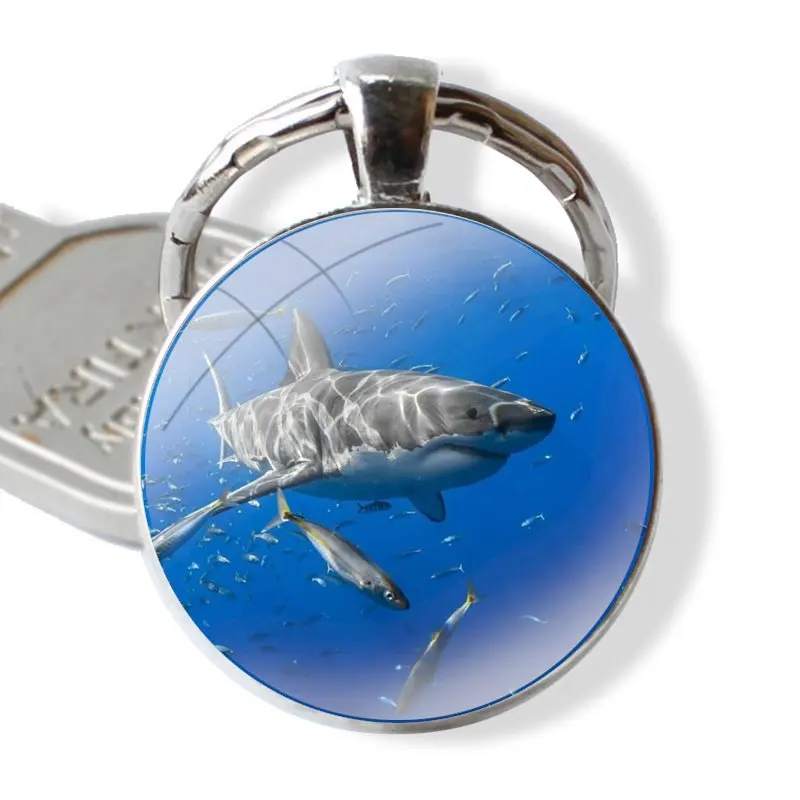 Браслет для ключей Ocean Shark 25 мм стеклянный брелок Cabohcon ювелирный подарок