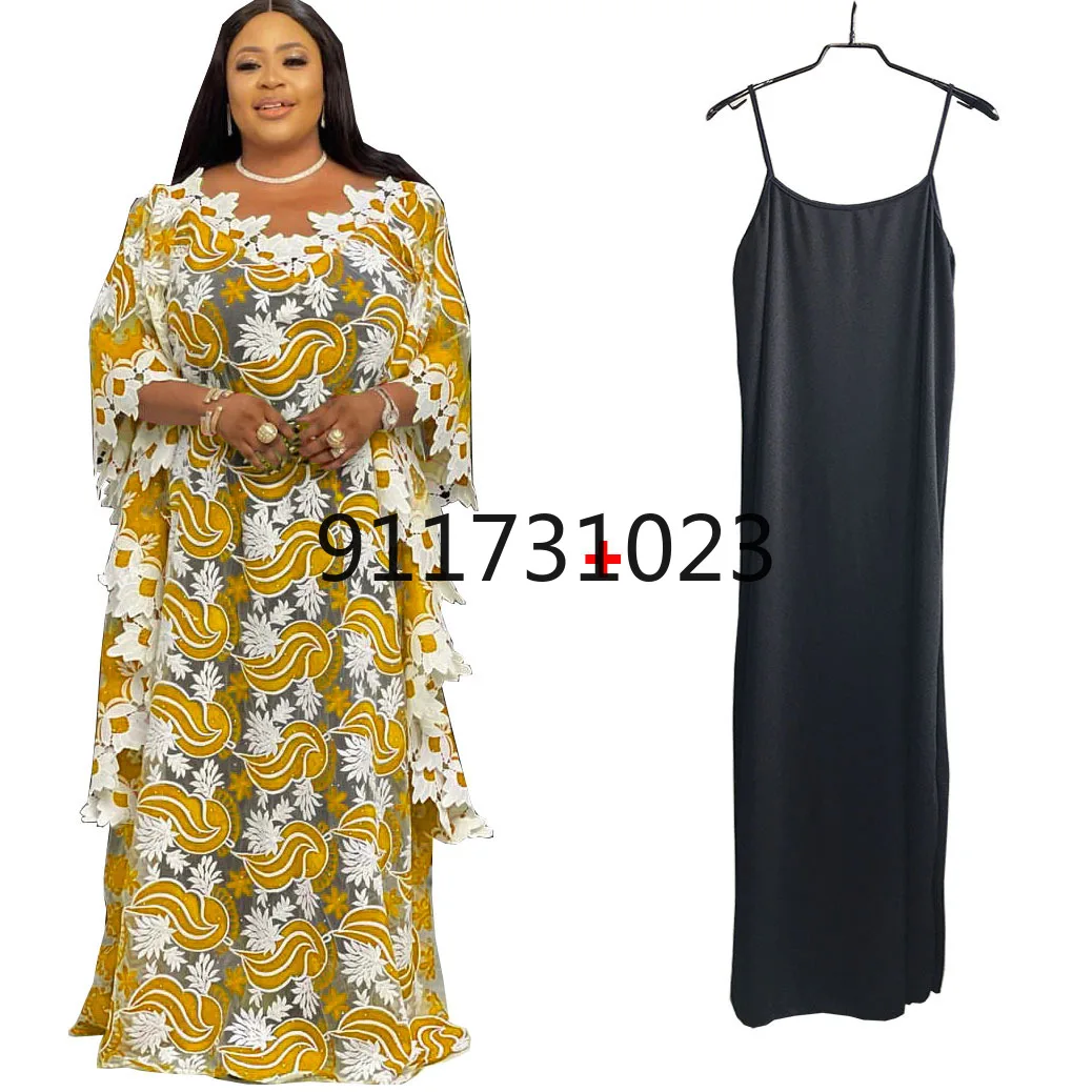 

2023 Dashiki Water Soluble Lace Boubou Robe African Dresses for Women Africain Femme Abaya Dubai Kaftan Dress European Clothing