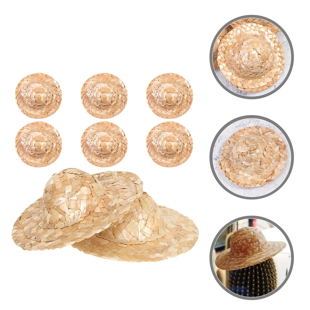 

8 Pcs Mini House Adornment Woven Hat Small Hats Decor Model DIY Straw Top Prop Craft Photo