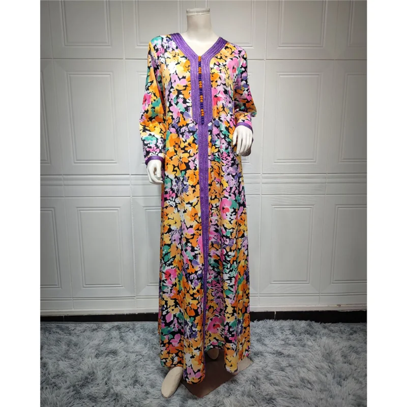 Eid Ramadan Muslim Abayas Floral Print Women Hijab Dress Dubai Islamic Turkey Kaftan Long Robe Femme Musulmane Caftan Clothing