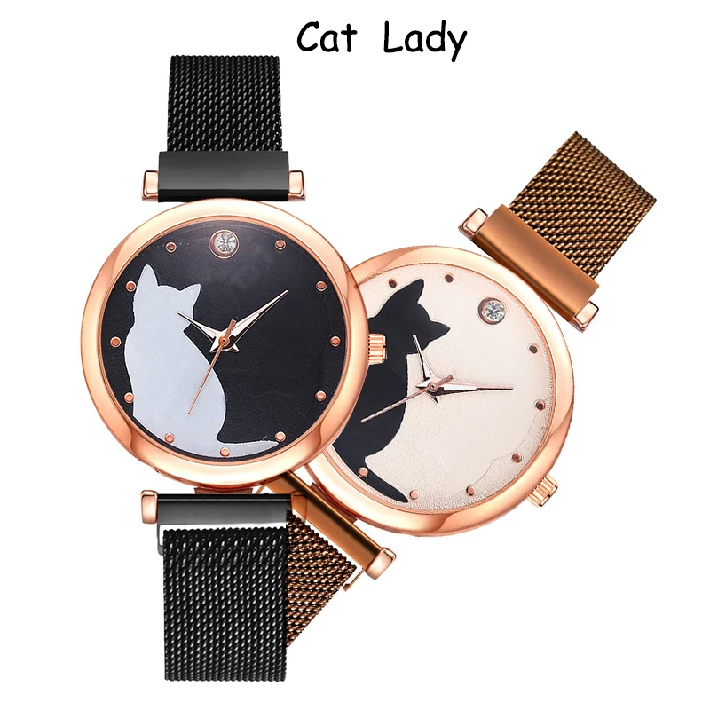 

Часы наручные женские кварцевые с ажурным браслетом и кошачьим циферблатом