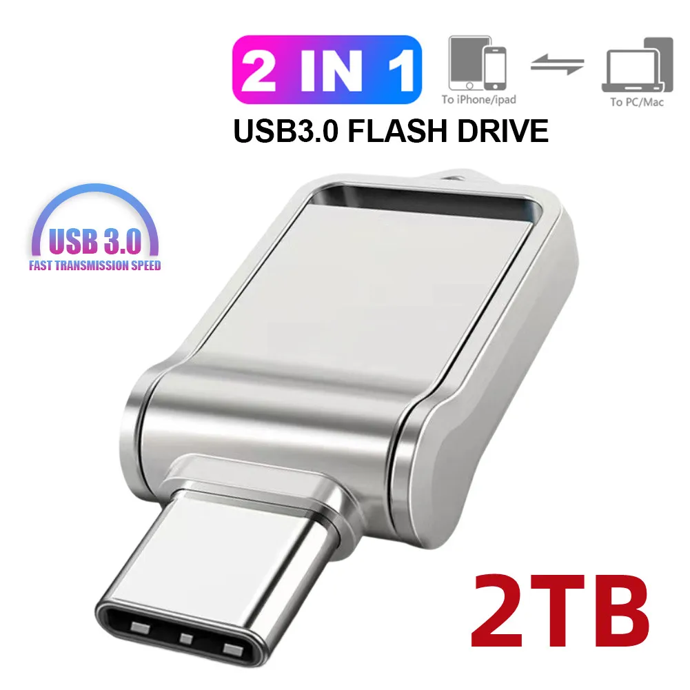 

For Xiaomi 2TB U Disk Type-C Mobile Phone Pendrive 1TB 128GB 512GB High Speed Usb 3.0 Dual Interface Metal Flash Memory 2TB