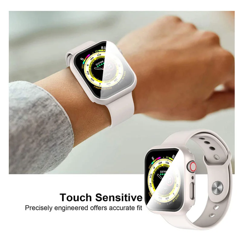 Чехол для Apple Watch 38 мм, 42 мм, 40 мм, 44 мм, 41 мм, 45 м, защитный чехол, матовый жесткий ПК, бампер, стекло, iWatch 9 8 7 6 5 SE 4 3 (art.: 3920c8bda7031) - 3920c8bda7031