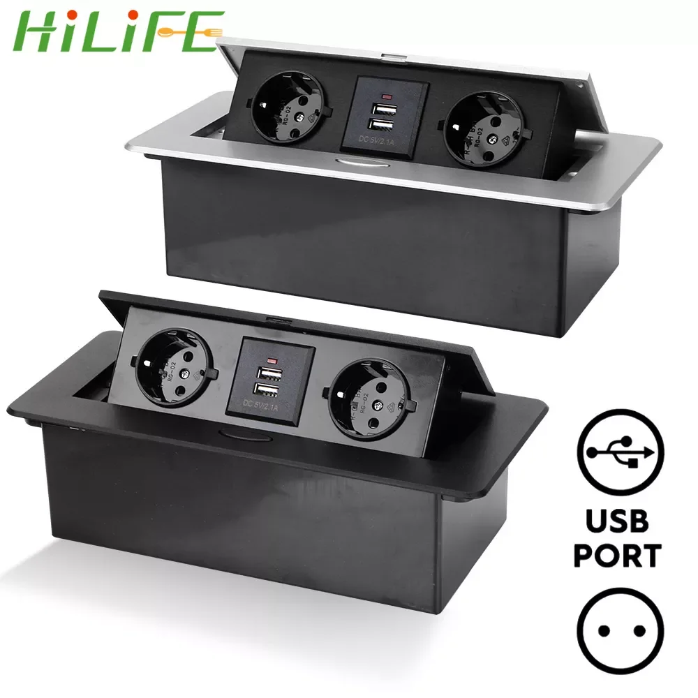 

NEW Table Socket For Meeting Room Desktop Outlet Aluminum Alloy Cover Slow Pop Up With USB Charging 2/3 EU Plug
