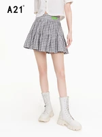 a21 women small fresh plaid skirt 2022 summer new fashion vintage loose and thin a line high waist stitching pleated skirt