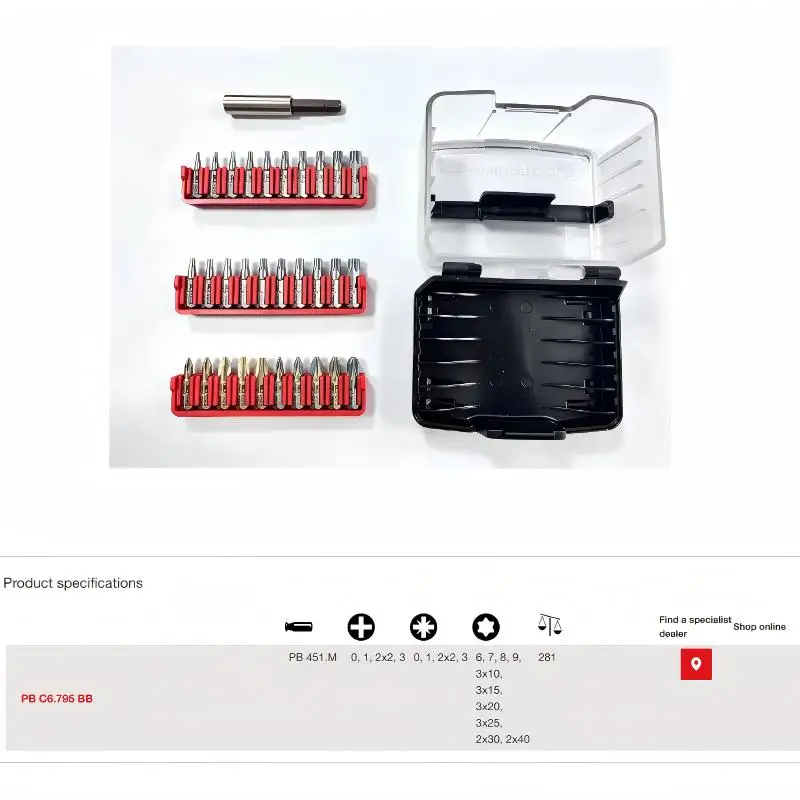 Фото Набор инструментов PB Swiss Tools, 30 шт., закаленные биты C6.3 E6.3, смешанные, с защитой от скручивания, шлицевые, Torx, Phillips, Pozidriv, в кейсе PB C6.790 BB №3
