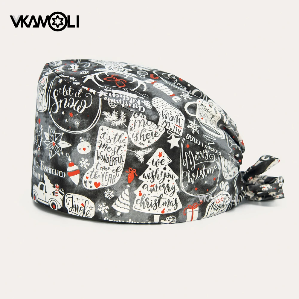 

Christmas stocking christmas tree Printing Scrubs Hat Health Workers scrub cap ICU nursing hat lab Pharmacist Work Hat
