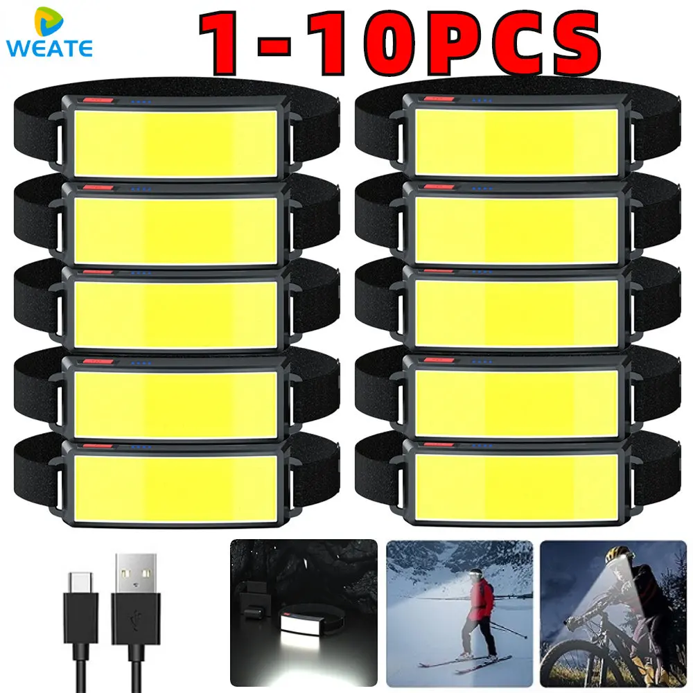 

1-10PCS COB LED Headlight Flashlight 3 Mode USB Rechargeable HeadLamp Hiking Torch Built-in 1200Mah Battery Outdoor Camping Lamp