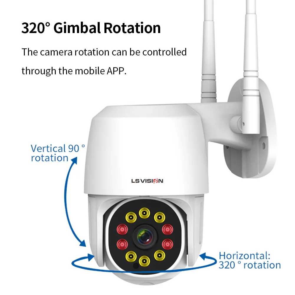 IP-камера LSVISION 2 МП беспроводная водонепроницаемая с 4-кратным зумом Wi-Fi 1080P HD -