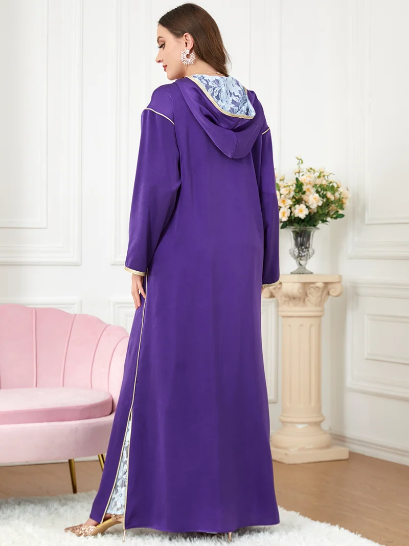 Hooded Moroccan Kaftan 2 Pieces Long Dresses Women Embroidered Evening Muslim Sets Arabic Party Abaya Lace Inner Vest Dress Set