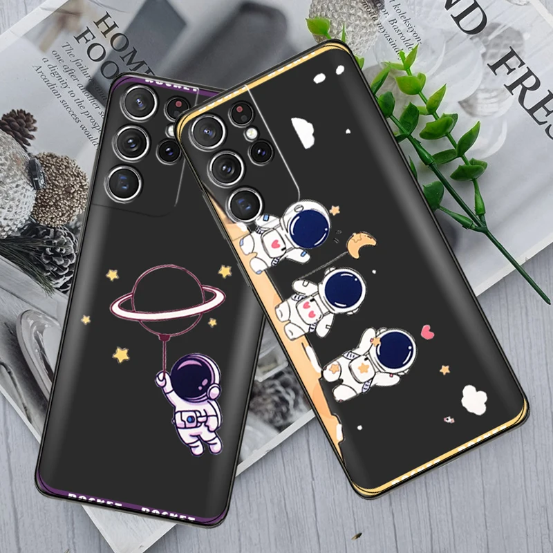 

Lovely Astronaut Phone Case For Samsung Galaxy S22 S21 S20 Ultra FE 5G S22 S10 10E S9 Plus Soft Carcasa Back Funda