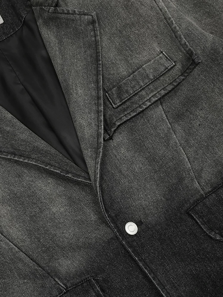 DEAT женский джинсовый плащ с зубчатым воротником свободный однобортный стираный