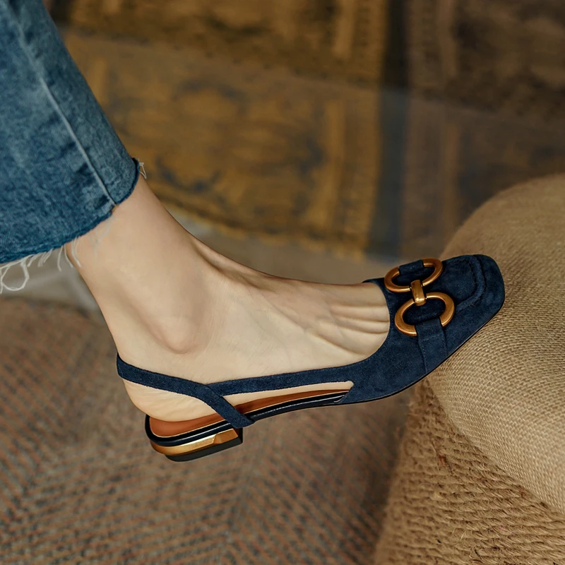 

New Women's Sandals 2022 Elegant Office Ladies Shoes Women Casual Shoes Square Heel Sandals Slip on Women Flats Nubuck Sandals