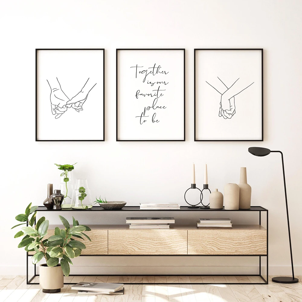 

Modern Abstract Art Picture Home Decor Nordic Canvas Painting Wall Art Holding Hands Line Drawing Posters and Prints Love Quotes