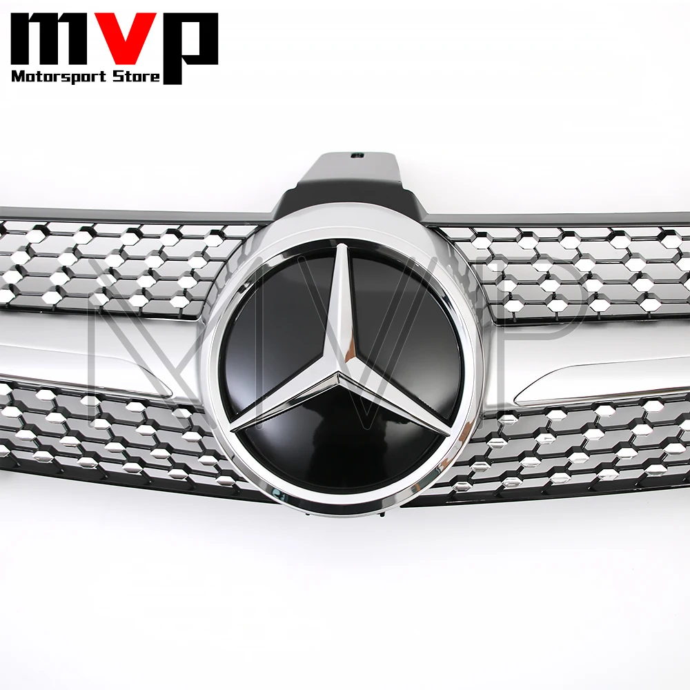 Фото Гоночная решетка в стиле Silver Diamonds с хромированной 3D-эмблемой звезды для Mercedes Benz CLS W219 2005-2008 CLS350 CLS550 CLS63 AMG №5