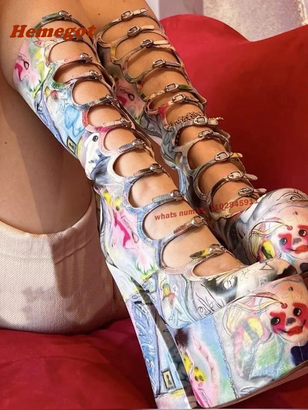 Ботинки розовые на толстой подошве с боковой молнией квадратный каблук