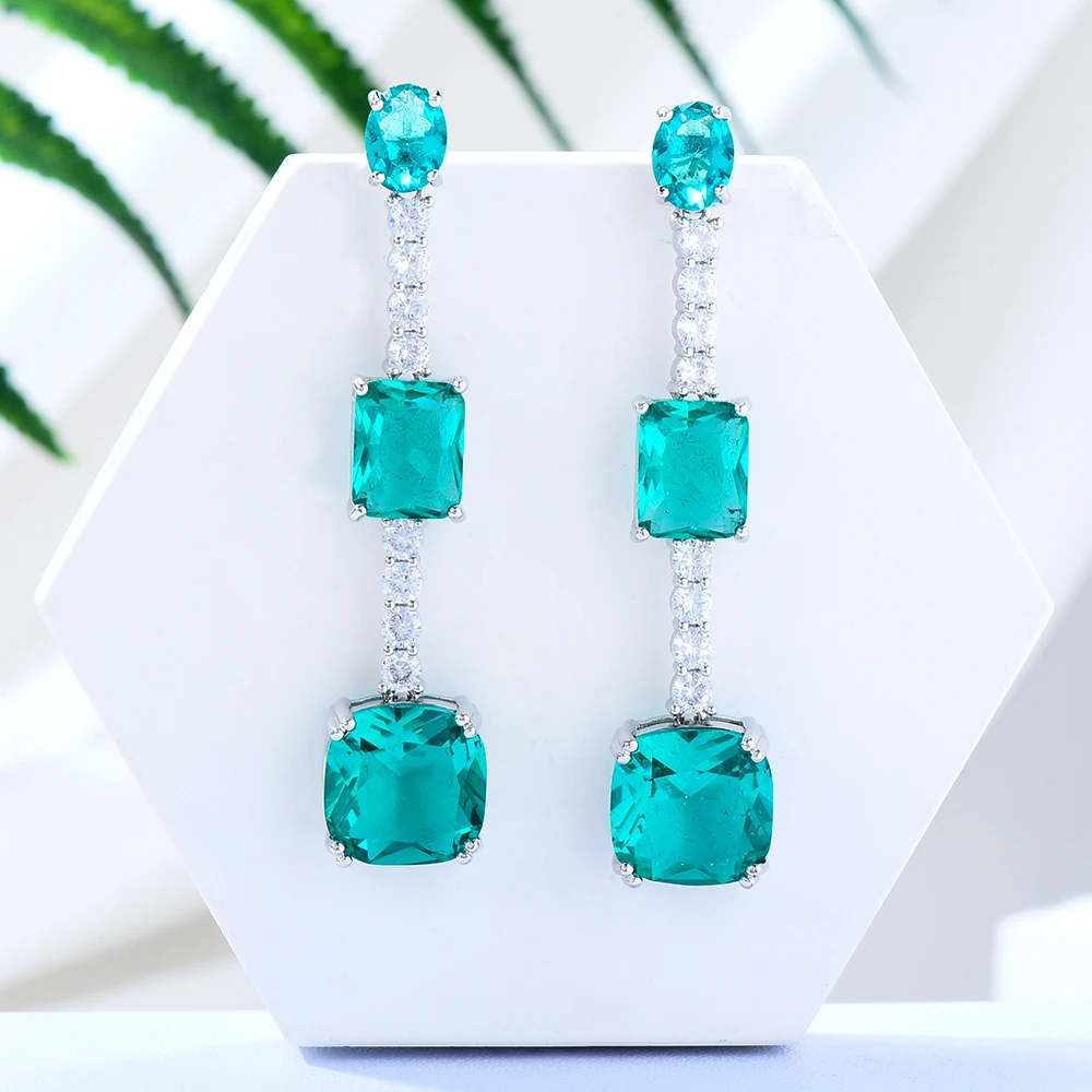 

Siscathy New Fashion Square Pendant Drop Earrings for Women Luxury Cubic Zirconia Crystal Geometry Earring Wedding Party Jewelry