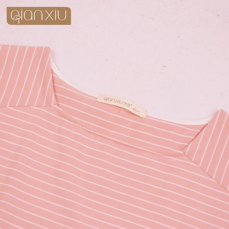 2021 Female Pajamas Suit Sleep Two piece Set Women's Cotton Short Sleeve Stripe Pajamas Shorts Short Sleeve Loose Home clothes