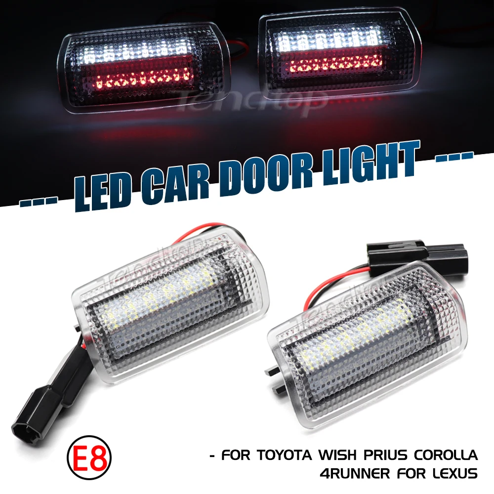 2pcs For Lexus IS ES LS LX RX GS GX LC RC Toyota Crown Land Cruiser Prado Highlander White +Red LED Courtesy Door Light