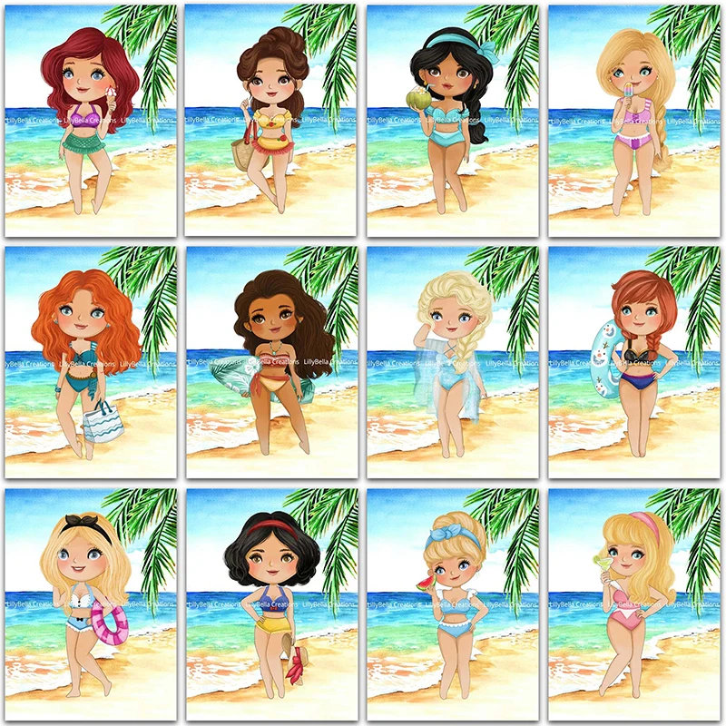 Алмазная 5D живопись сделай сам Пляжная вышивка с изображением Принцессы Диснея