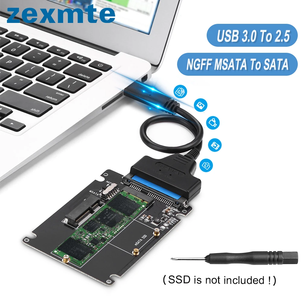 Zexmte NGFF MSATA To SATA 3.0 Adapter M.2 USB 3.0 To 2.5 SATA Hard Disk 2in1 Converter Reader SATA Card With Cable For PC Laptop