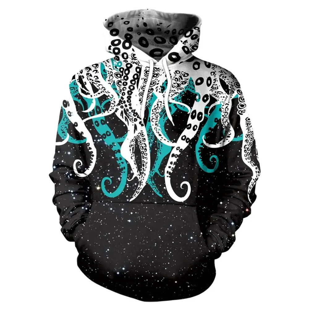 

Fashion Men's Hoodie 3D Printing Squid Beard Blue Flame Phoenix Pattern Spring And Autumn Style Hip-Hop Wild Loose Oversize Tops
