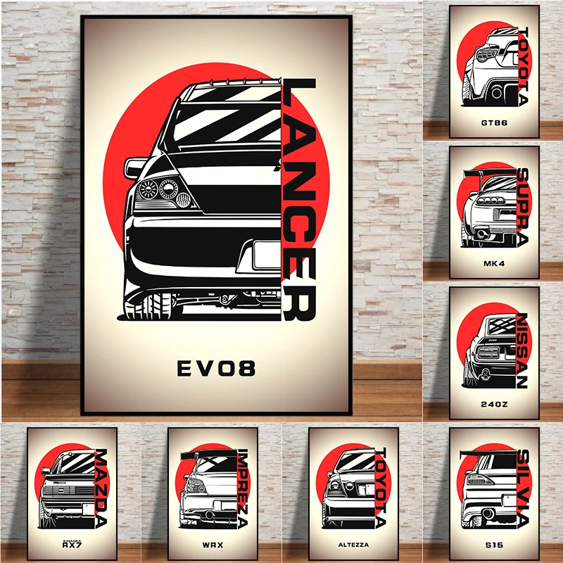 Toyota Supra A90,Toyota Altezza,Nissan 240Z,Subaru Impreza WRX STI Canvas Painting HD Print Wall Art For Living Room Home Decor