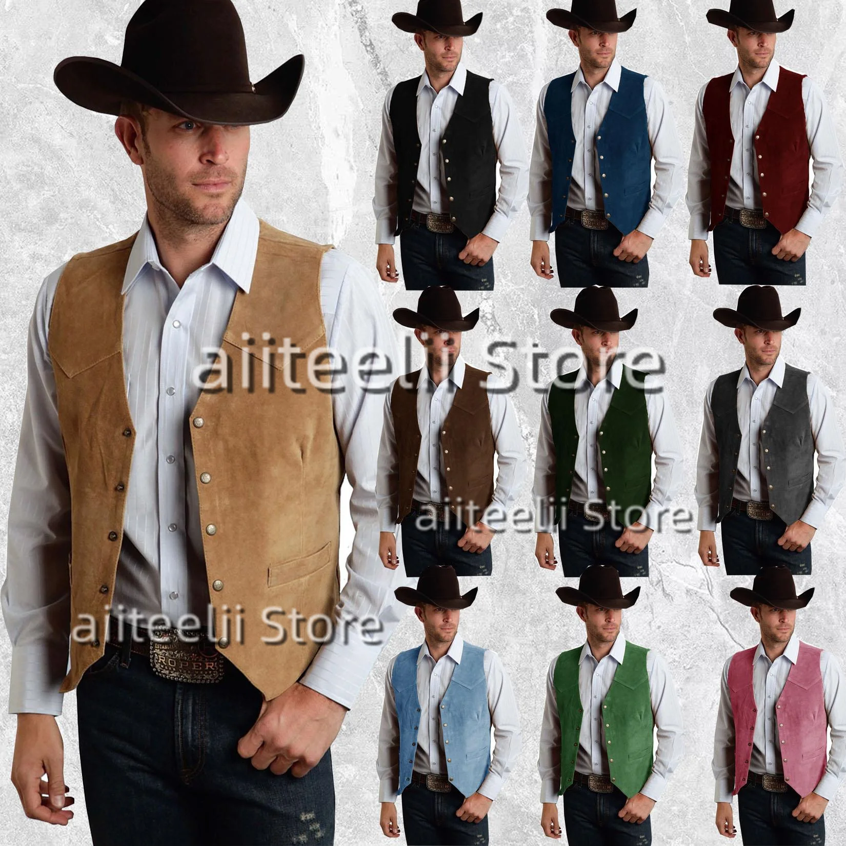 2022 Men's Vest Suede Leather  Suit Chalecos Steampunk Style Waistcoat Summer Party S-XXXL