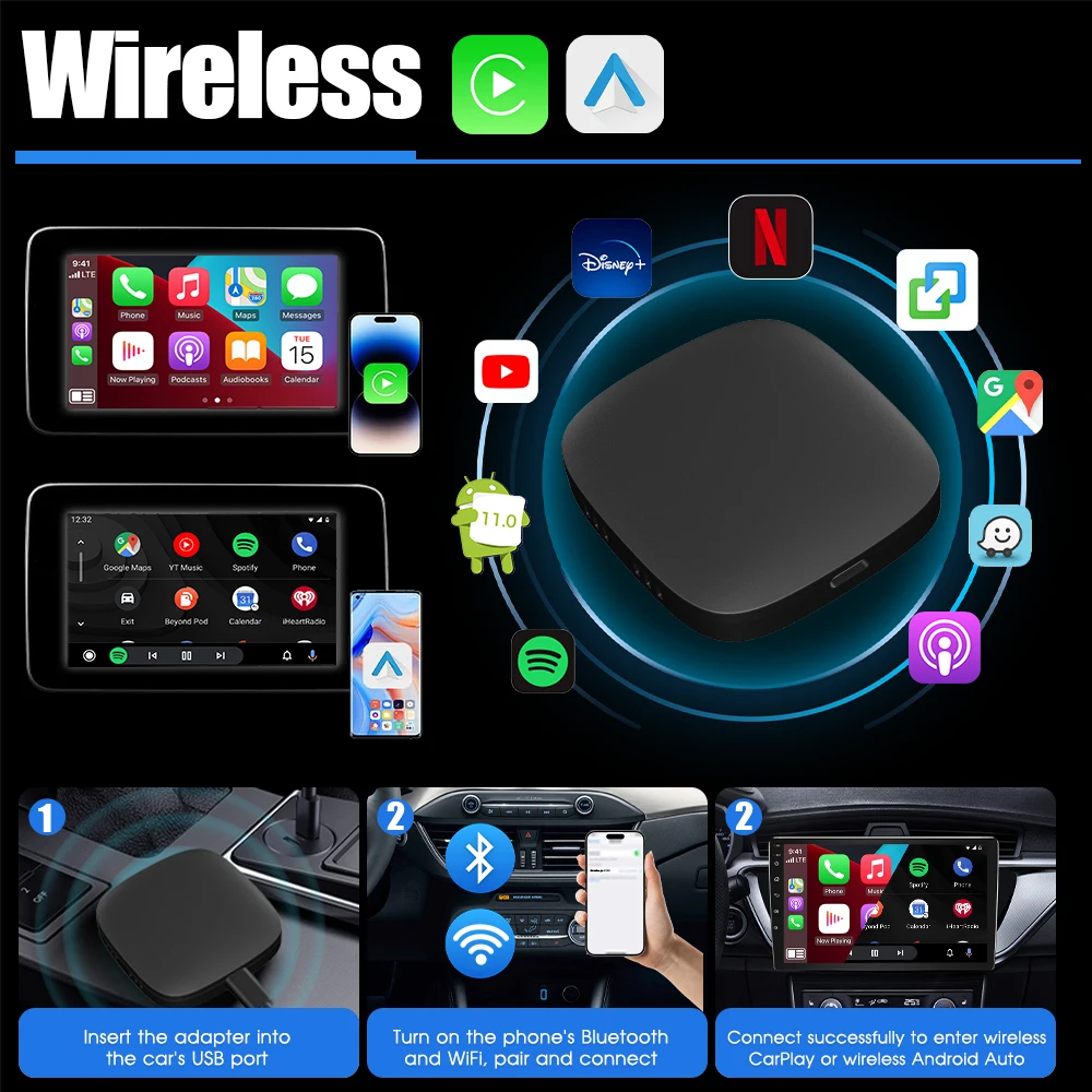 Android 13 Wireless Carplay Auto Smart Ai Box для Netflix YouTube Benz A‐Class B‐Class CLS‐Class GLA‐Class X‐Class