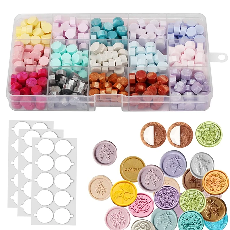 

Adhesive Dots For Wax Seal, 200 Pcs Adhesive Wax Seal Backing For Wax Sealing, 15 Colors And 375 Pcs Wax Seal Beads