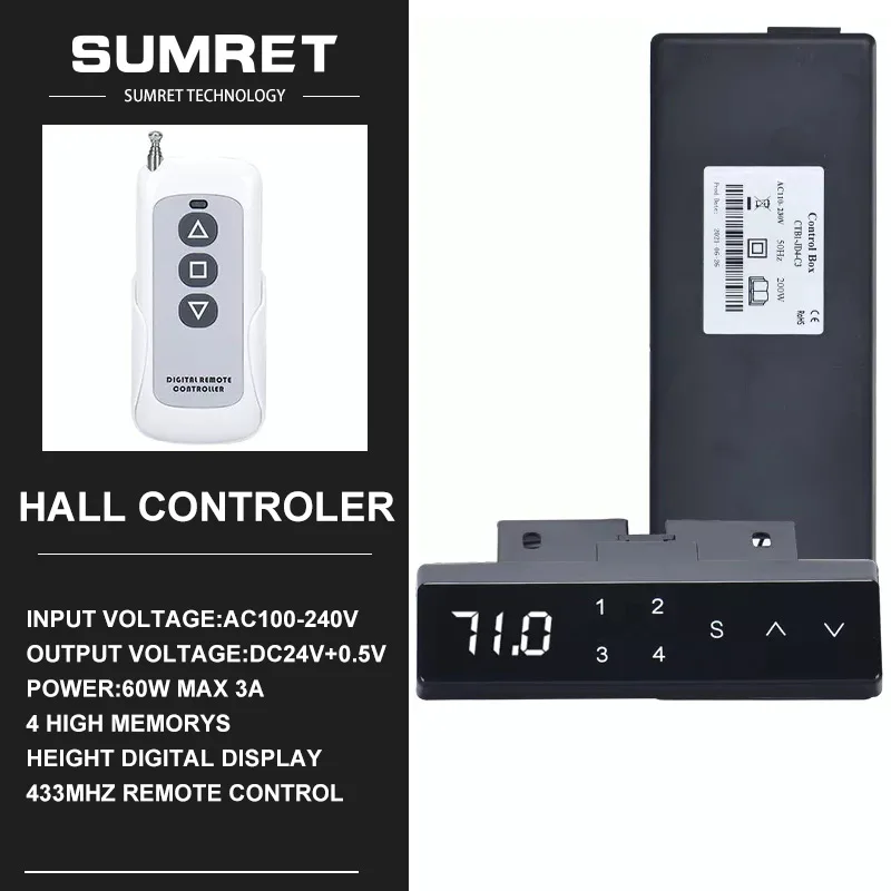 

200W Hall 1/2/3/4pcs DC24V Motor Controler Lift Table Desk Linear Actuator 10A Remote IOS Android APP Height Display Memory