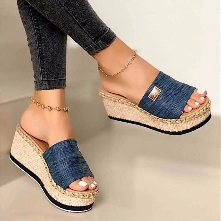 

2022 Summer Platform Sandals for Women Fashion Casual Hemp Wedges Slippers Thick Sole Open Toe Outdoor Beach Woman Walking Shoes
