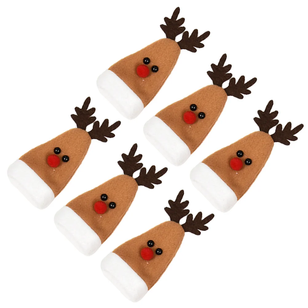 

6pcs Reusable Bags Christmas EIK Bags Christmas Utensil Holders Bag Forks Bags Christmas Bottle Decoration