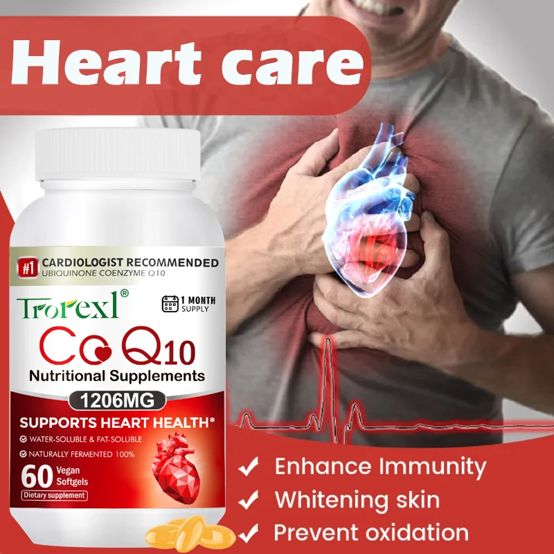 

Heart Health Supplements Coenzyme Coq10 Capsules Protect Cardiovascular System Better Absorption Vegan Pills Natural Anti-Aging
