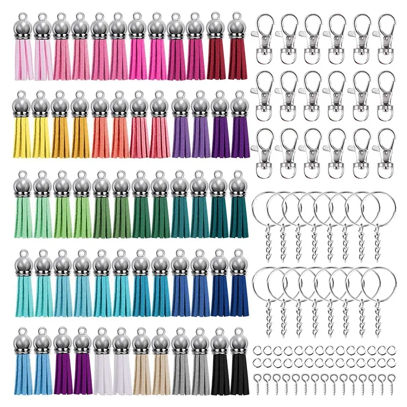 

350 Pcs Keychain Tassels Set with 50 Pcs Keychain Tassel and 50 Pcs Keychain Hook for Keychain and Jewelry Making