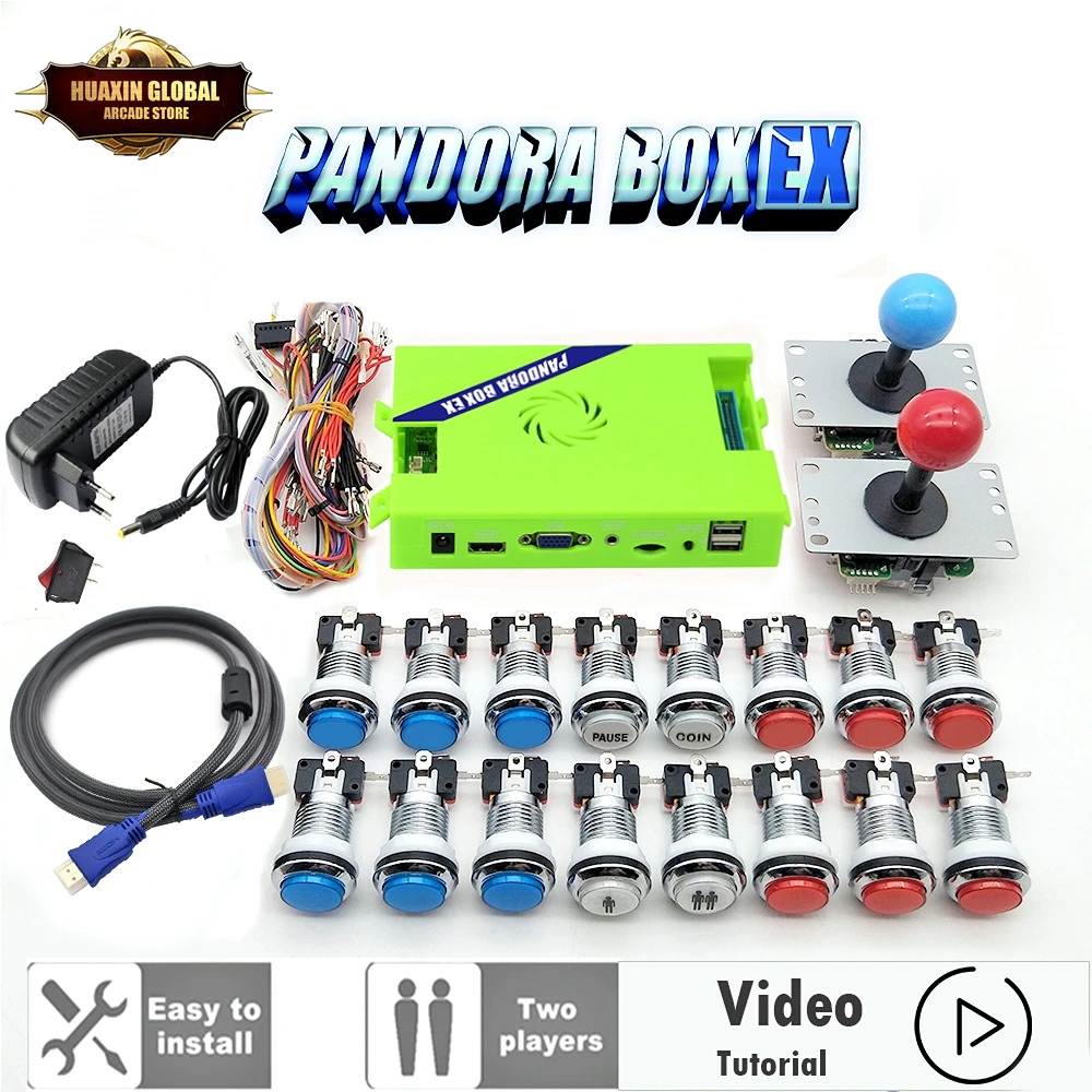 FULL HD 1080P Diy Arcade Game Kit Pandora Box EX 8 Way Sanwa Arcade Joystick Chrome Plating Illuminated Arcade Button Pandora EX