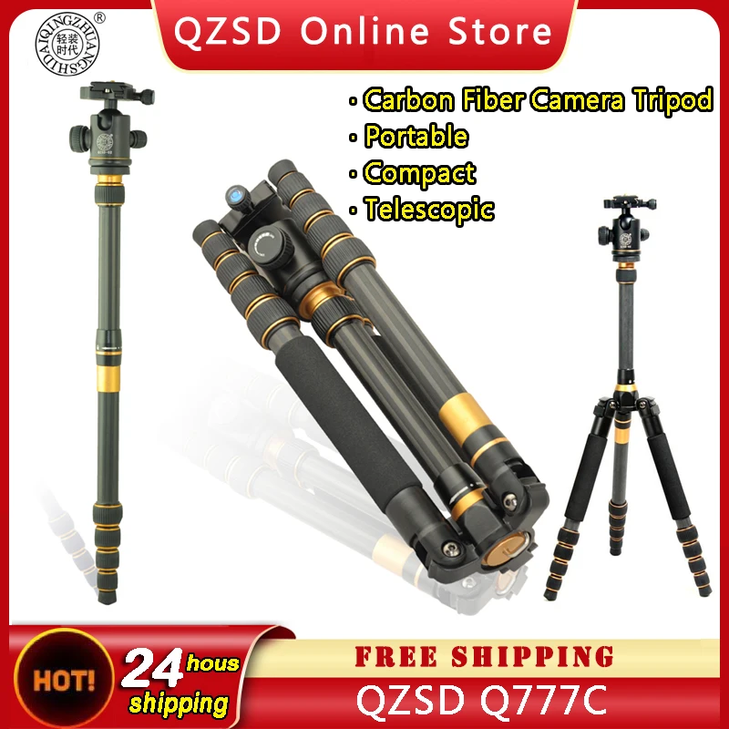 

QZSD Q777C Lightweight Audio Tripod Monopod Telescopic Studio Photo Professional Tripod Carbon Fiber Panoramic Kit Tripod