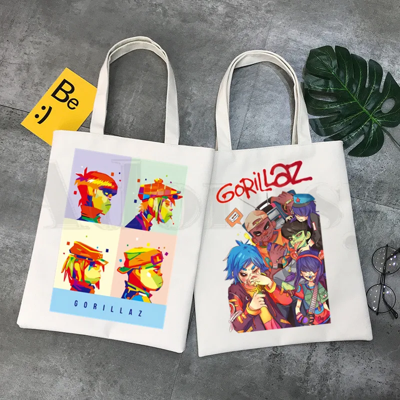 

Холщовые сумки на плечо с музыкальной группой Gorillaz в стиле панк-рок, Вместительная женская сумка для покупок