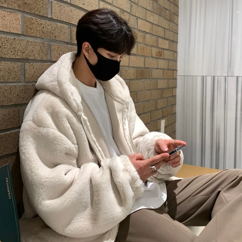 Winter Jacket Men Warm Fashion Casual Thickened Lamb Wool Jacket Men Korean Loose Short Coat Mens Oversize Thick Hooded Coat